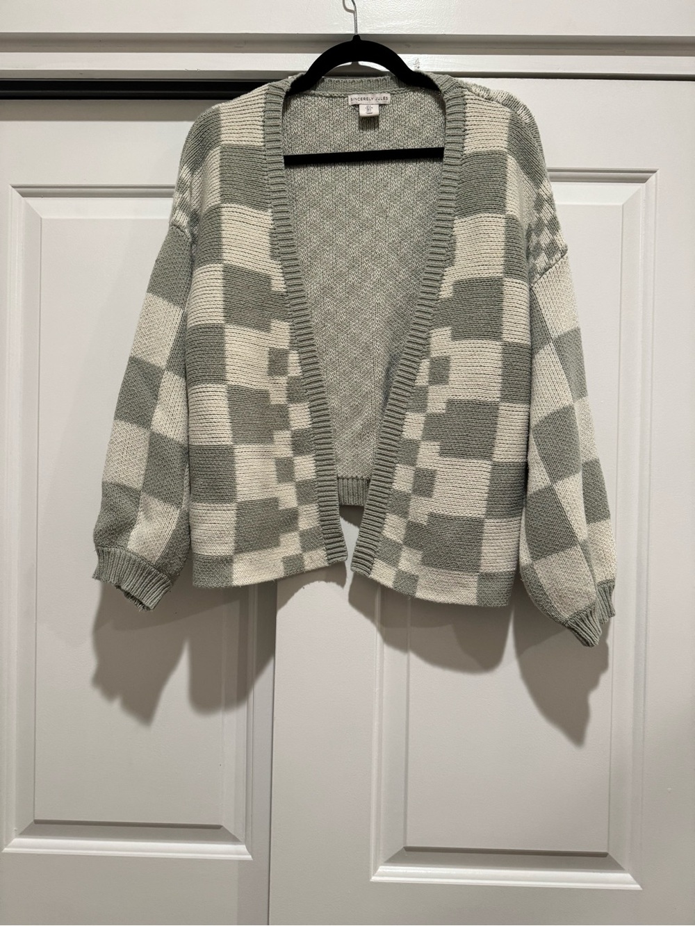 Sincerely Jules Knit Open Cardigan Checkered Cute Cottagecore | Size Large